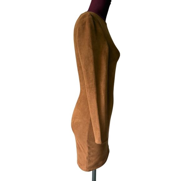 Mistress Rocks Tan Brown Faux Suede Long Sleeve Mini Dress XS ASO Kylie Jenner - Picture 11 of 11